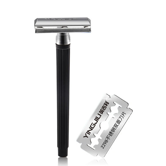 1 Razor Handle + 1 Blade Men Shaving Classic Manual Shaver Double Edges Safety Razors Metal Traditional Shaver