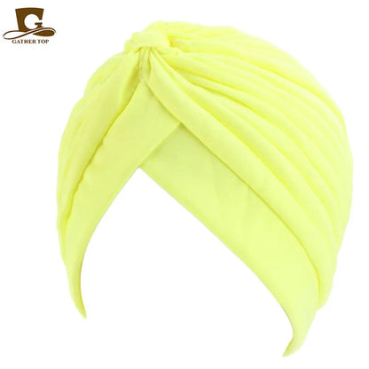 New Knotted Ruffle Turban Ladies Soft Headscarf Casual Streetwear Female Muslim Hijab Indian Hats Cancer Chemo Cap Turbante