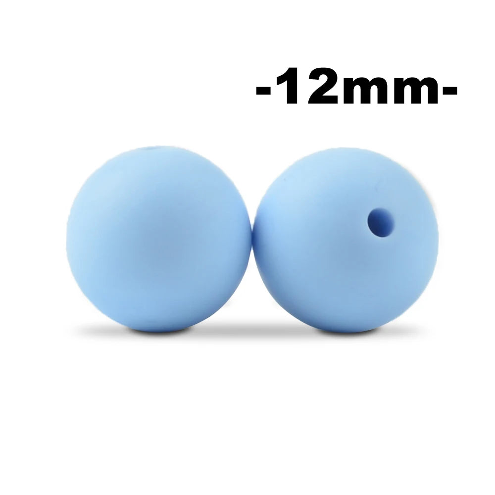 LOFCA 12mm 100pcs Silicone Beads Round Teether Baby Nursing Necklace Pacifier Clip Oral Care BPA Free Food Grade Colorful