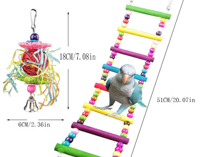 Combination Bird Toys Set Swing Chewing Training Toys Small Parrot Hanging Hammock Parrot Cage Bell Perch Toys with Ladder Toys