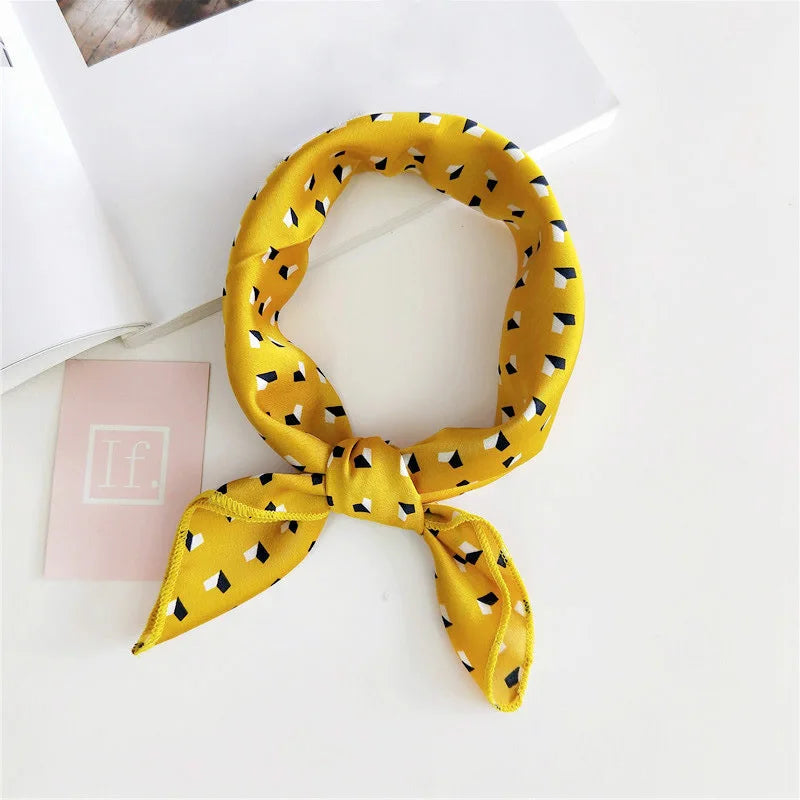 Square Scarf Hair Tie Band For Business Party Women Elegant Small Vintage Skinny Retro Head Neck Silk Satin Scarf