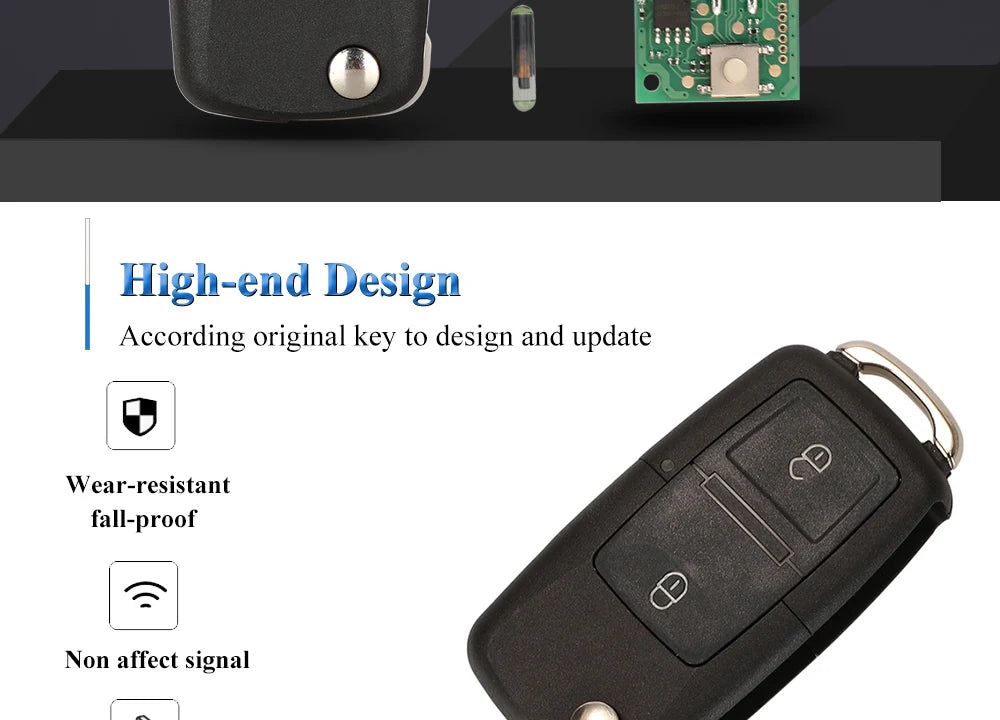 jingyuqin 2BTN Flip Remote Car Key Fob For VW Bora Golf Polo Passat Touran Seat Skoda 434MHz ID48 Chip 1J0959753AG/ 1J0959753CT