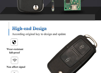 jingyuqin 2BTN Flip Remote Car Key Fob For VW Bora Golf Polo Passat Touran Seat Skoda 434MHz ID48 Chip 1J0959753AG/ 1J0959753CT
