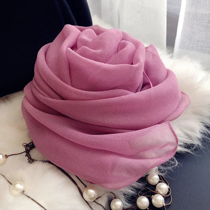 Fashion Four Seasons Women Plain Color Thin Soft Beach Thin Silky Georgette Scarf Shawls Long Wraps Beach Sunscreen Hijab