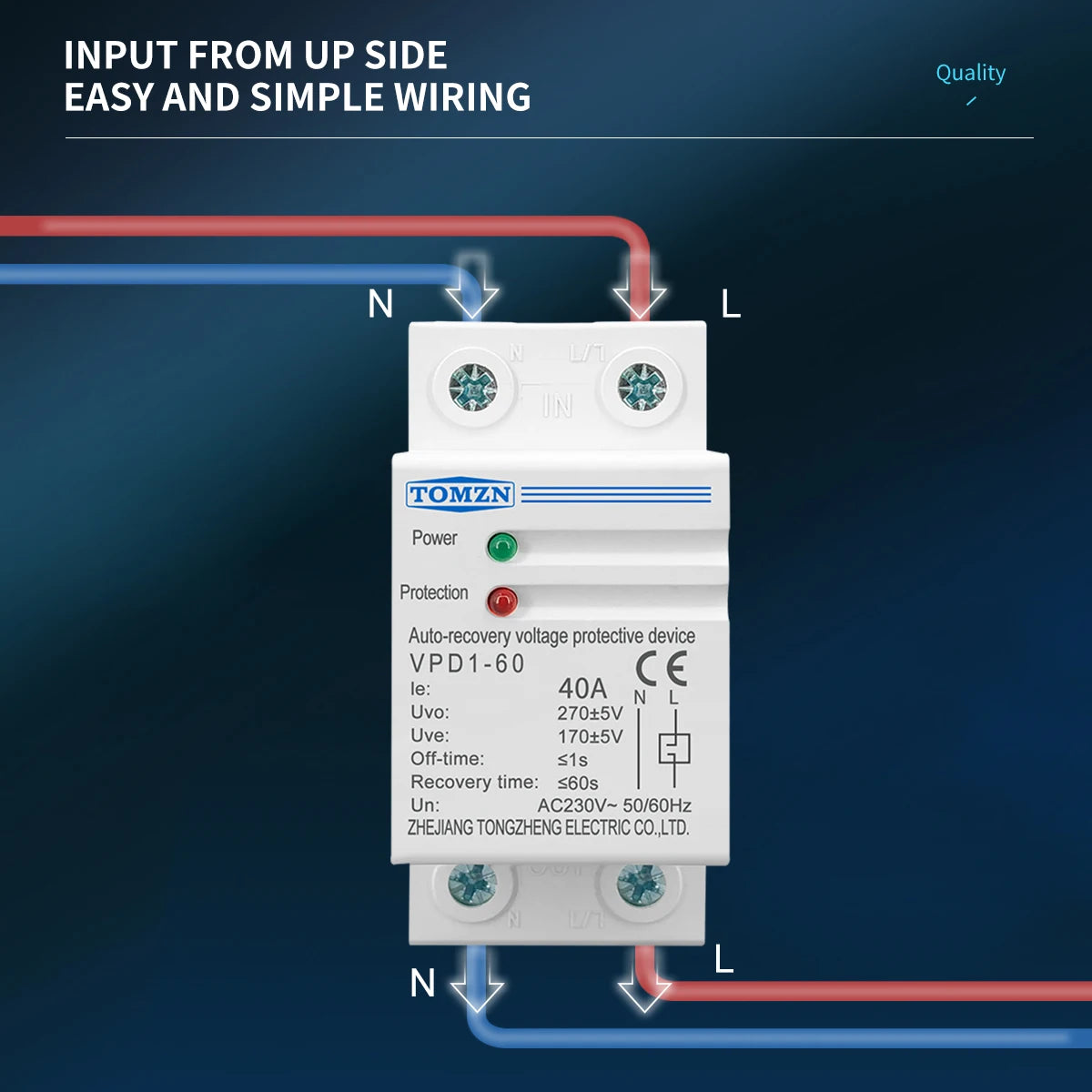 TOMZN 40A 60A 230V DIN Rail Automatic Recovery Reconnect Over Voltage And Under Voltage Protective Device Protection Relay