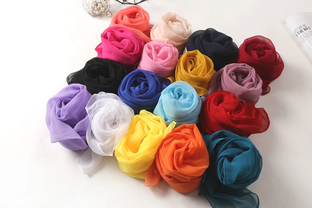 Fashion Four Seasons Women Plain Color Thin Soft Beach Thin Silky Georgette Scarf Shawls Long Wraps Beach Sunscreen Hijab