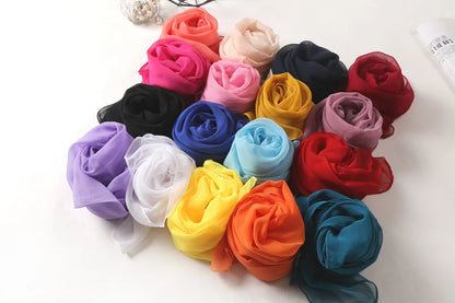 Fashion Four Seasons Women Plain Color Thin Soft Beach Thin Silky Georgette Scarf Shawls Long Wraps Beach Sunscreen Hijab