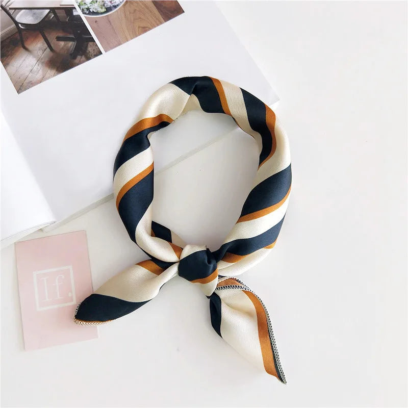 Square Scarf Hair Tie Band For Business Party Women Elegant Small Vintage Skinny Retro Head Neck Silk Satin Scarf