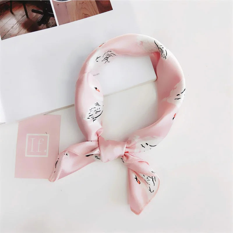 Square Scarf Hair Tie Band For Business Party Women Elegant Small Vintage Skinny Retro Head Neck Silk Satin Scarf
