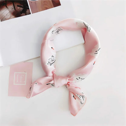 Square Scarf Hair Tie Band For Business Party Women Elegant Small Vintage Skinny Retro Head Neck Silk Satin Scarf