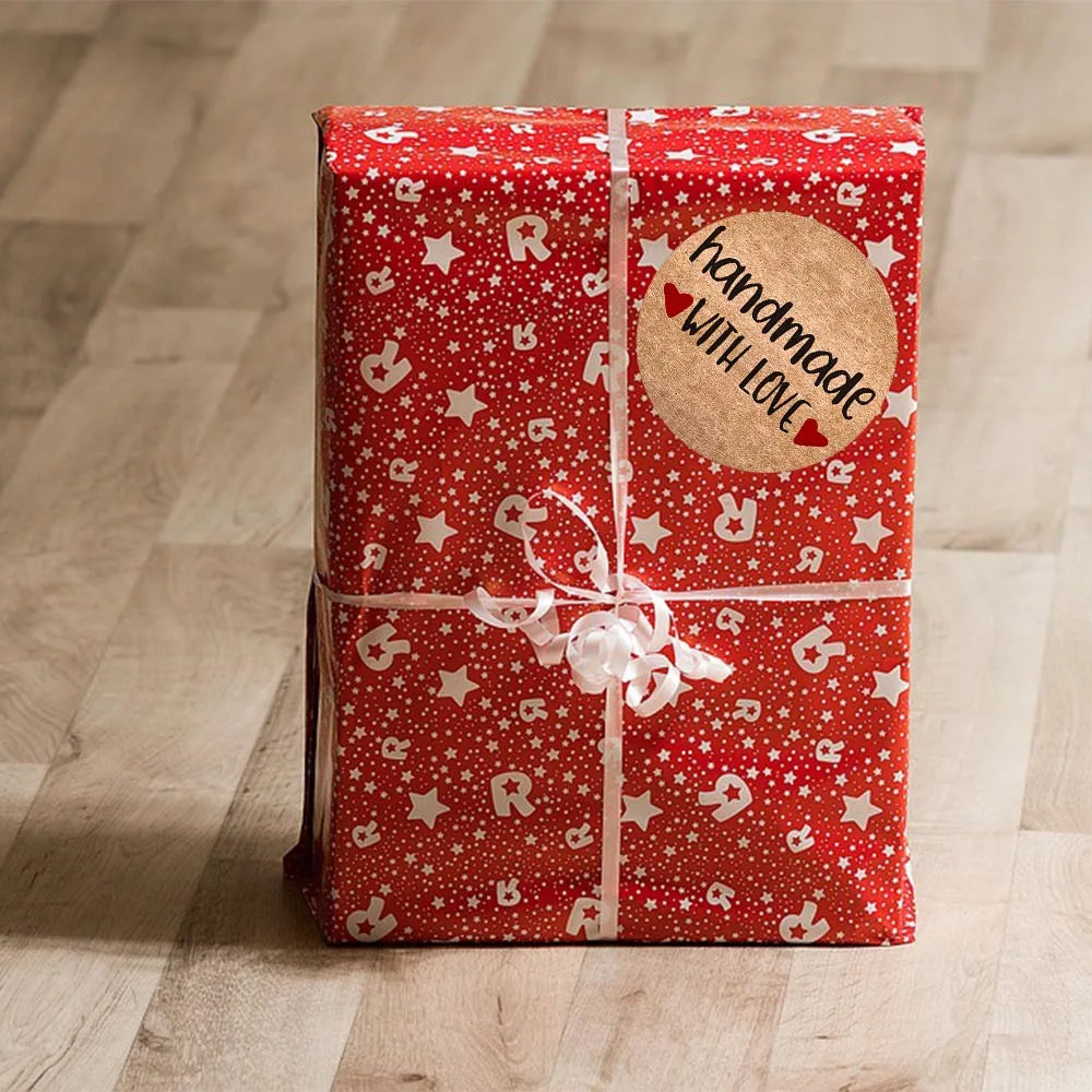 100-500pcs 1inch Vintage Kraft Paper Handmade With Love Stickers for Package Thank You Stationery Adhesive Labels Baking Seals