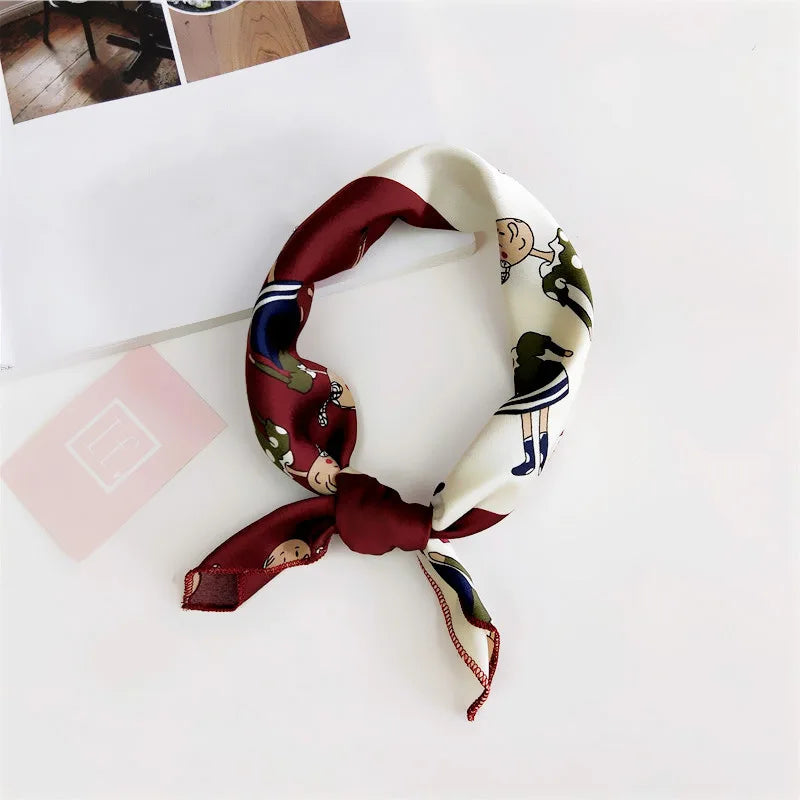 Square Scarf Hair Tie Band For Business Party Women Elegant Small Vintage Skinny Retro Head Neck Silk Satin Scarf