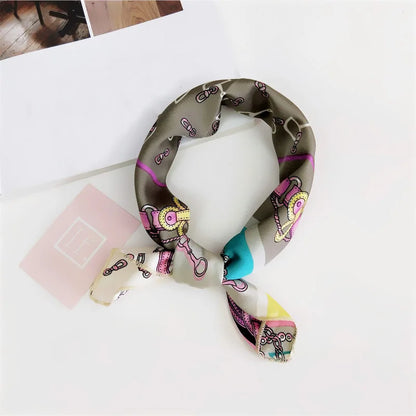 Square Scarf Hair Tie Band For Business Party Women Elegant Small Vintage Skinny Retro Head Neck Silk Satin Scarf