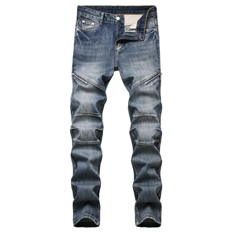 Slim Fit Hip Hop Men's Jeans - Casual High-Quality Denim Motorcycle Pants