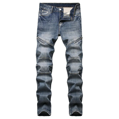Slim Fit Hip Hop Men's Jeans - Casual High-Quality Denim Motorcycle Pants