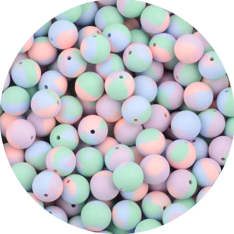 LOFCA 15mm 20pcs/lot Silicone Loose Beads Safe Teether Round Baby Teething Beads DIY Chewable Colorful Teething For Infant