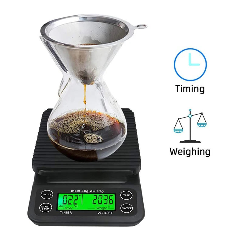 Portable Electronic Digital Kitchen Scale Coffee Brewing Timer High Precision 5kg 0.1g LCD Display Food Drip Scales