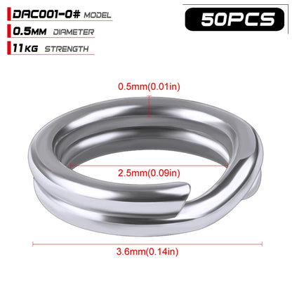PROBEROS 50pcs Fishing Split Rings for CrankHard Bait Silver Stainless Steel 0#-12# Fishing Connector Accessories tackle