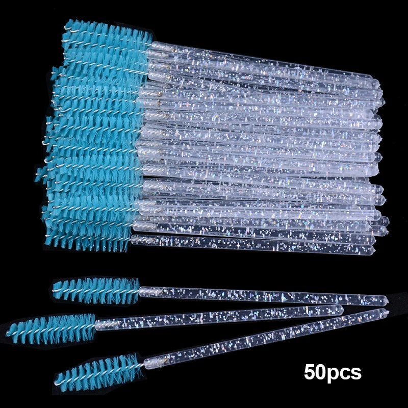 50Pcs Disposable Micro Glitter Eyelash Mascara Wands Mini Crystal Eye Lashes Brush Comb Eyebrow Spoolies Makeup Beauty Tools