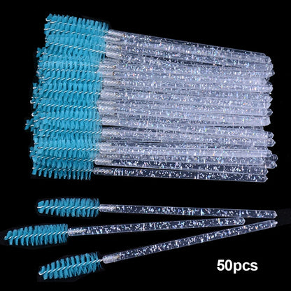 50Pcs Disposable Micro Glitter Eyelash Mascara Wands Mini Crystal Eye Lashes Brush Comb Eyebrow Spoolies Makeup Beauty Tools