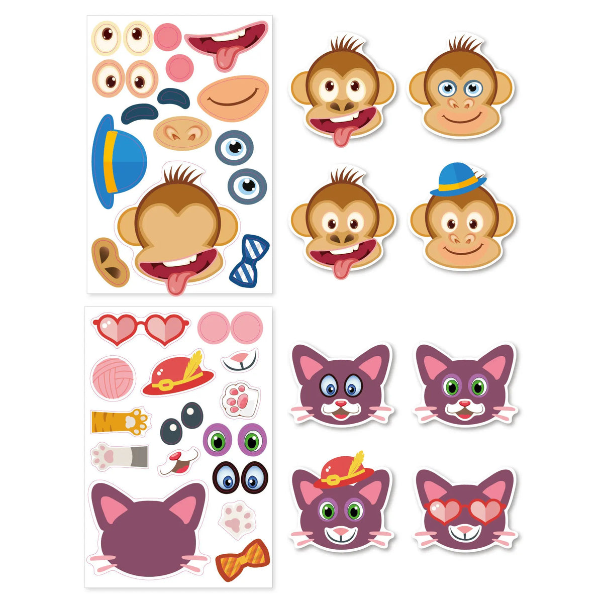 12 Sheets Make a Face Stickers Kids DIY Stickers Make-a-Face Animal Stickers Children Recognition Training Education Toy