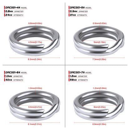 PROBEROS 50pcs Fishing Split Rings for CrankHard Bait Silver Stainless Steel 0#-12# Fishing Connector Accessories tackle