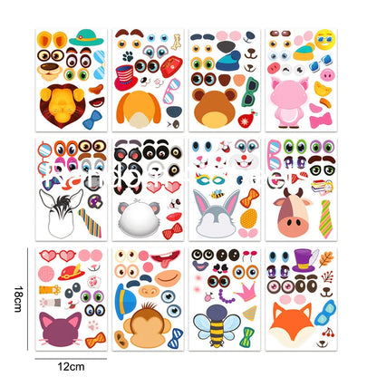 12 Sheets Make a Face Stickers Kids DIY Stickers Make-a-Face Animal Stickers Children Recognition Training Education Toy