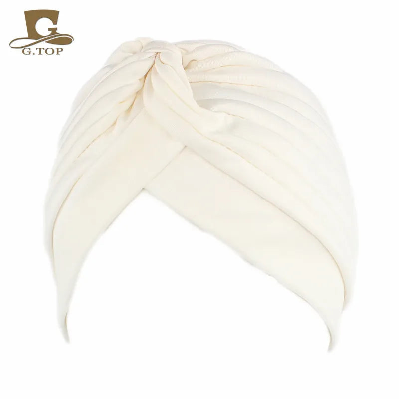 New Knotted Ruffle Turban Ladies Soft Headscarf Casual Streetwear Female Muslim Hijab Indian Hats Cancer Chemo Cap Turbante