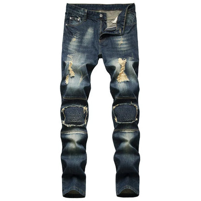 Slim Fit Hip Hop Men's Jeans - Casual High-Quality Denim Motorcycle Pants