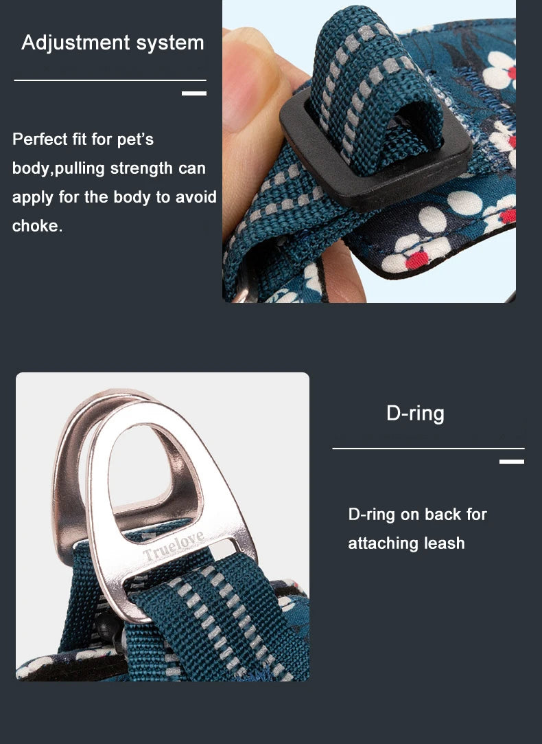 Truelove Pet Harness Floral Floral Doggy Harness Dog Vest Type Dog Walking Chain Small Medium Puppy Cat Printed Cotton TLH1912