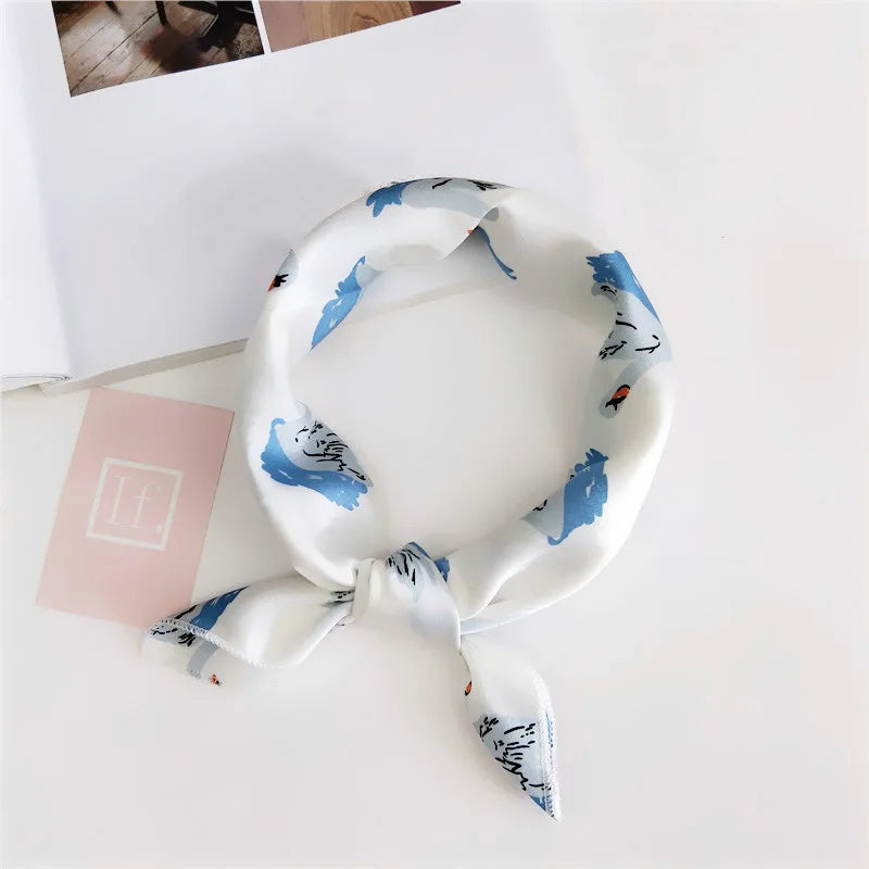 Square Scarf Hair Tie Band For Business Party Women Elegant Small Vintage Skinny Retro Head Neck Silk Satin Scarf