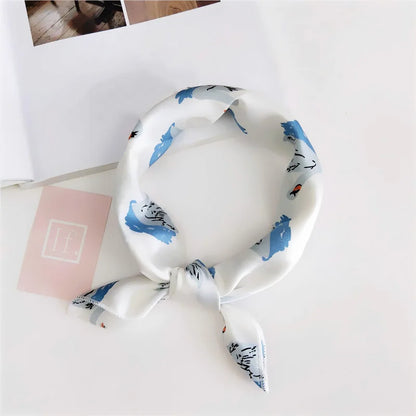 Square Scarf Hair Tie Band For Business Party Women Elegant Small Vintage Skinny Retro Head Neck Silk Satin Scarf