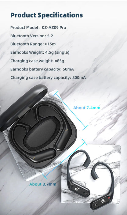 KZ AZ09 PRO Bluetooth 5.2 Cable Upgrade Wireless Ear Hook Earphone Cable With Charging Case For KZ ZAS ZAX ZSX AST ZS10 EDX PRO