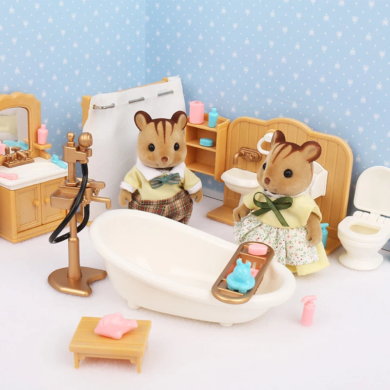 Forest Animal Family Dollhouse Furniture 1/12 Miniature Toys Girl Dolls Accessories Bedroom Bathroom Dollhouse Kit For Dolls