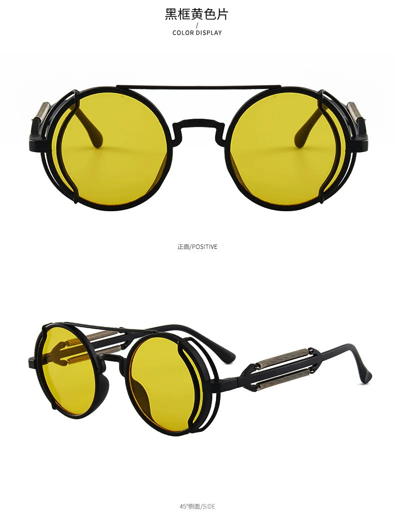 3 Pcs/Set Classic Gothic Steampunk Sunglasses Luxury Brand Designer High Quality Men and Women Retro Round Pc Frame Sunglasses