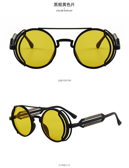 3 Pcs/Set Classic Gothic Steampunk Sunglasses Luxury Brand Designer High Quality Men and Women Retro Round Pc Frame Sunglasses