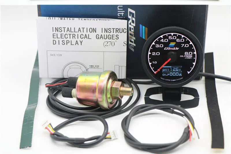 62mm GReddi LCD Digital Display Car Gauge Oil Pressure Oil Temperature Water Temperature Voltmeter Boost Gauge