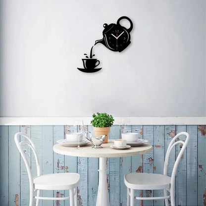 3D DIY Teapot Shape Wall Clock Acrylic Mirror Clock Modern Kitchen Home Decor Wall Sticker Hollow Digital Clock watch home clock