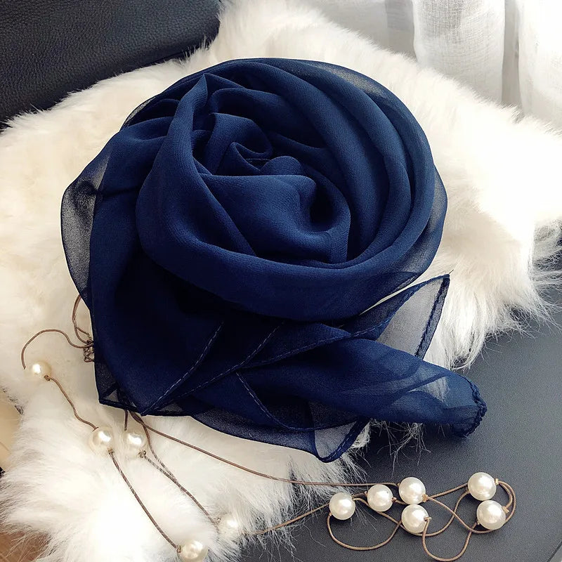 Fashion Four Seasons Women Plain Color Thin Soft Beach Thin Silky Georgette Scarf Shawls Long Wraps Beach Sunscreen Hijab