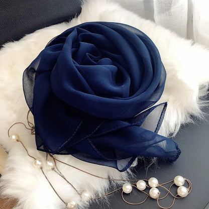 Fashion Four Seasons Women Plain Color Thin Soft Beach Thin Silky Georgette Scarf Shawls Long Wraps Beach Sunscreen Hijab