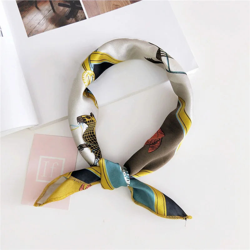 Square Scarf Hair Tie Band For Business Party Women Elegant Small Vintage Skinny Retro Head Neck Silk Satin Scarf