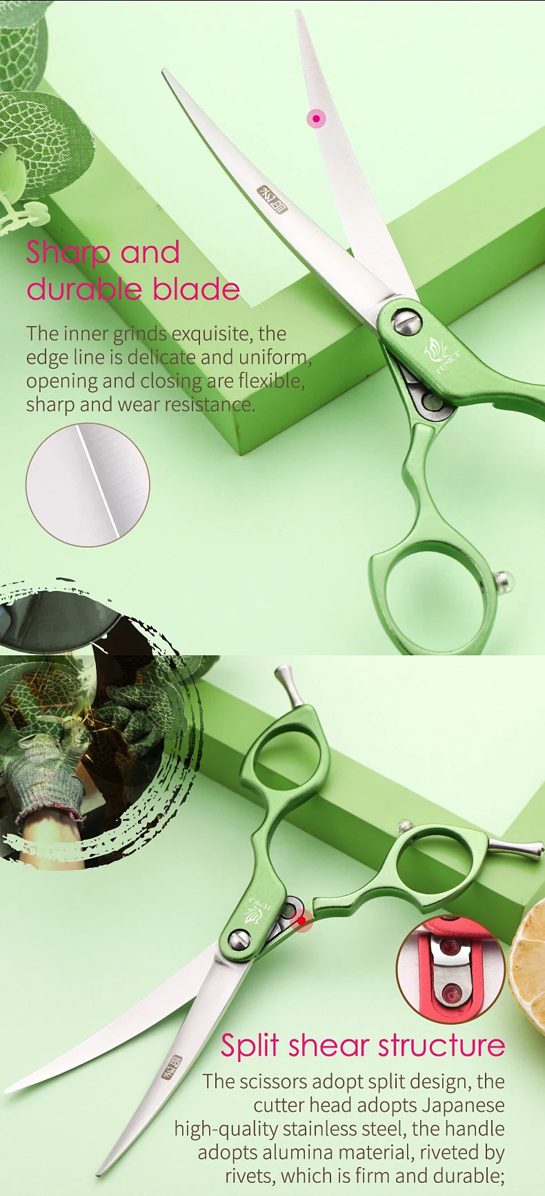 Fenice Professional JP440C&VG10 Colorful 6.0 6.5 Inch Curved Grooming Scissors Pet Scissor for Dogs Cats