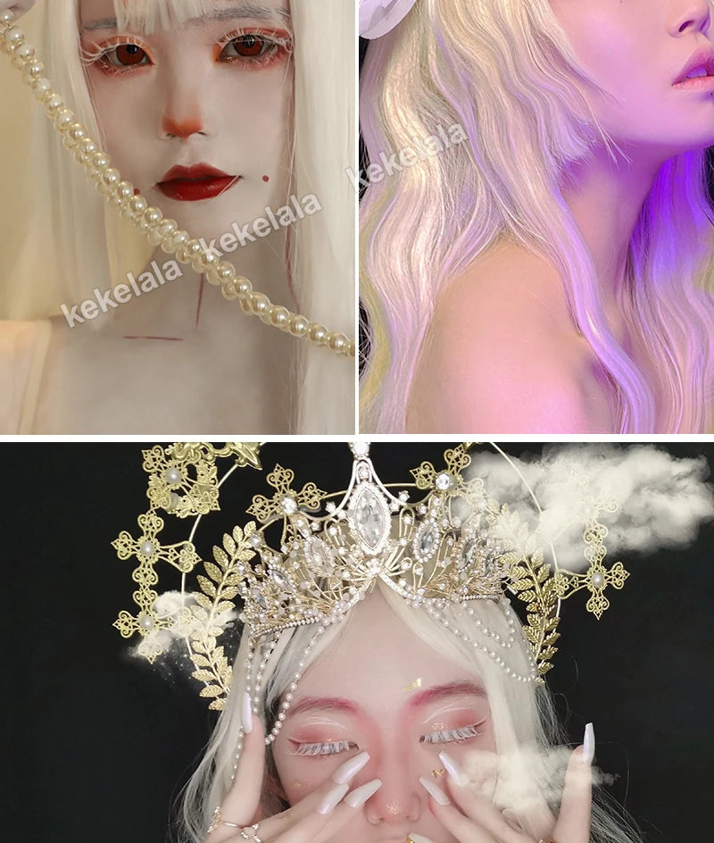 2 Pairs/cas 3D White Eyelashes Clear Band Snow Color Eye Lashes Cosplay Halloween Manga Lashes Makeup Up and Lower Bottom Lashes