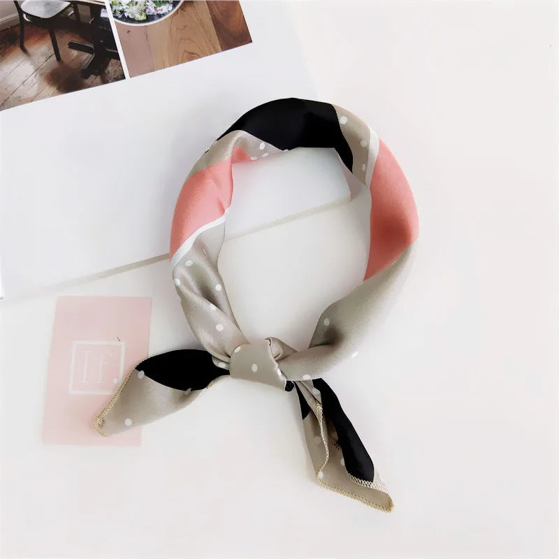 Square Scarf Hair Tie Band For Business Party Women Elegant Small Vintage Skinny Retro Head Neck Silk Satin Scarf