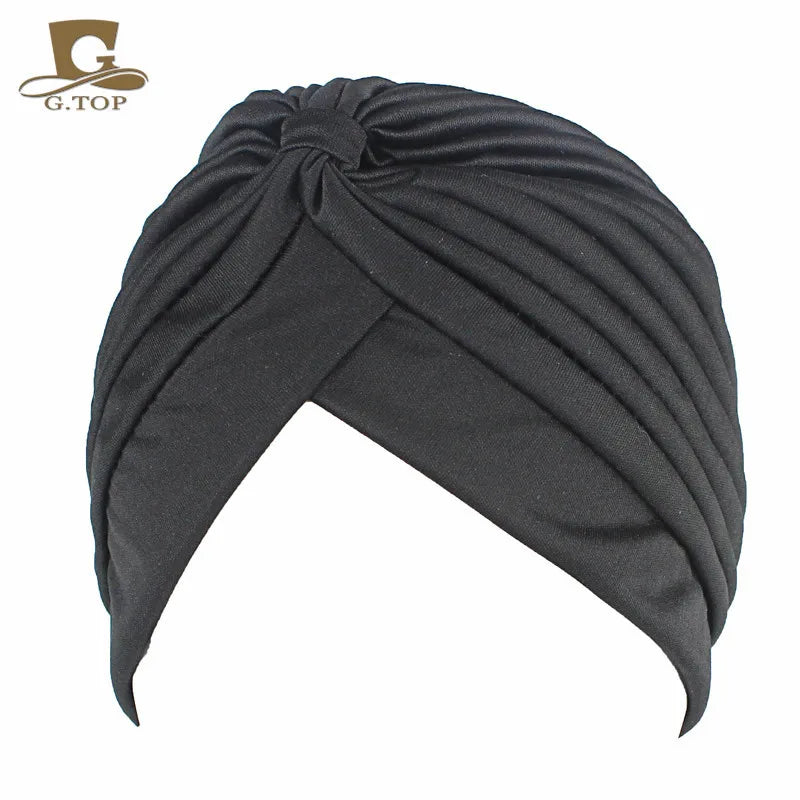 New Knotted Ruffle Turban Ladies Soft Headscarf Casual Streetwear Female Muslim Hijab Indian Hats Cancer Chemo Cap Turbante