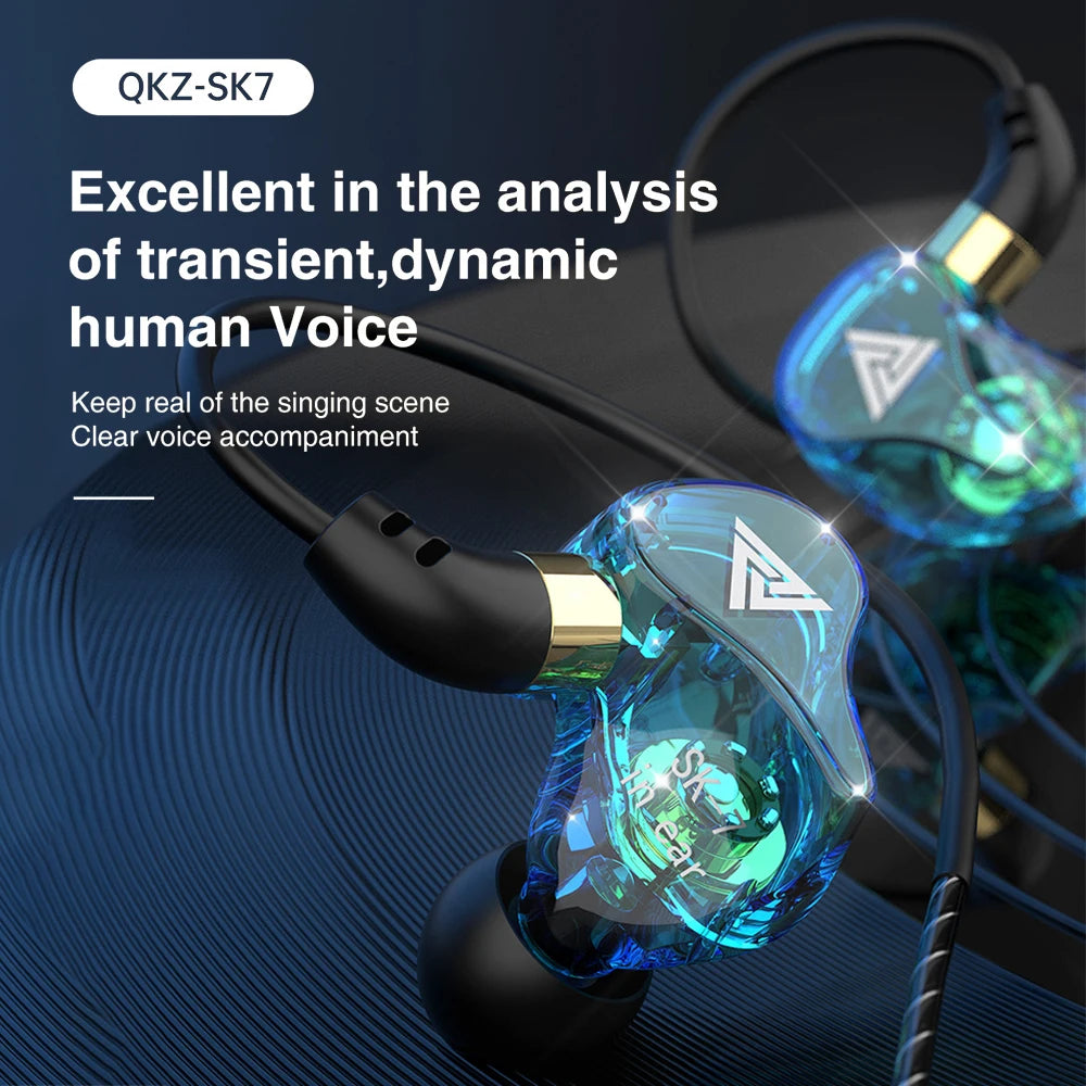 QKZ AK6 SK7 Copper Driver HiFi Wired Earphone with MIC Sport Running Headphones Bass Stereo Headset Music Earbuds fone de ouvido