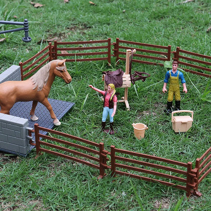 Oenux Farm Stable House Model Action Figures Emulational Horseman Horse Animals Playset Figurine Cute Educational Kids Toy Gift