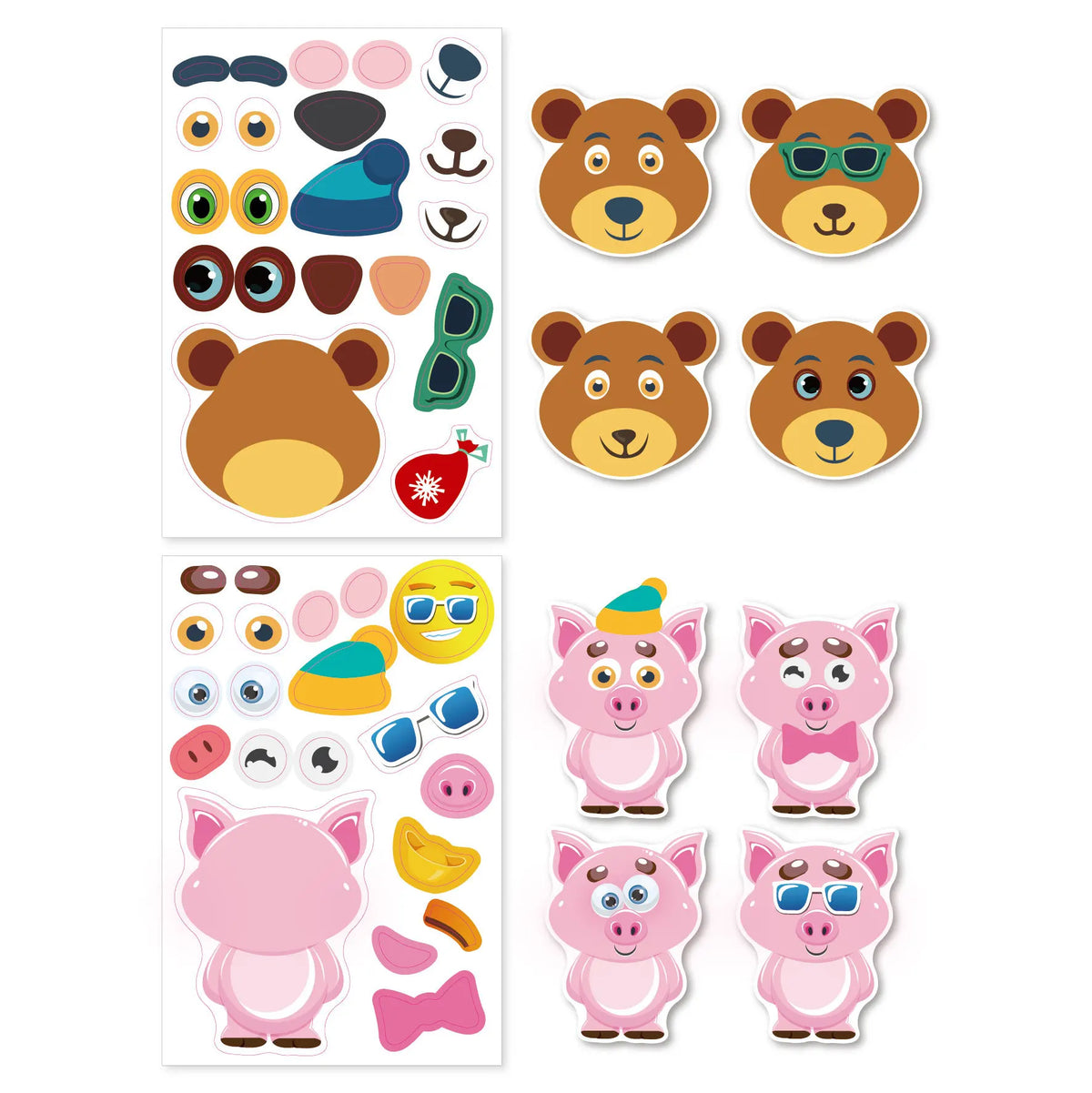 12 Sheets Make a Face Stickers Kids DIY Stickers Make-a-Face Animal Stickers Children Recognition Training Education Toy