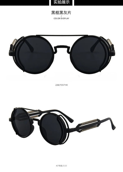 3 Pcs/Set Classic Gothic Steampunk Sunglasses Luxury Brand Designer High Quality Men and Women Retro Round Pc Frame Sunglasses