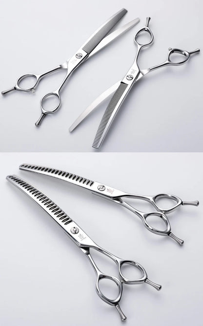 Fenice 7.0/7.5 inch Professional Dog Grooming Shears Curved Thinning Scissors for Dog Face Body Cutiing JP 440C High Quality